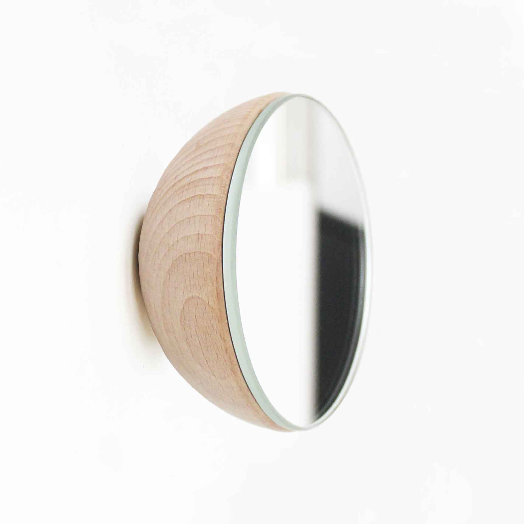 Porte-manteau mural avec miroir en bois de hêtre rond