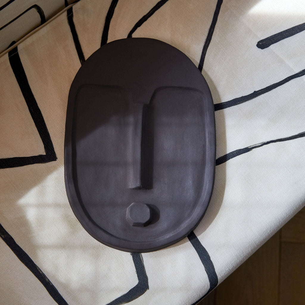 Masque mural décoratif en céramique - Gris anthracite