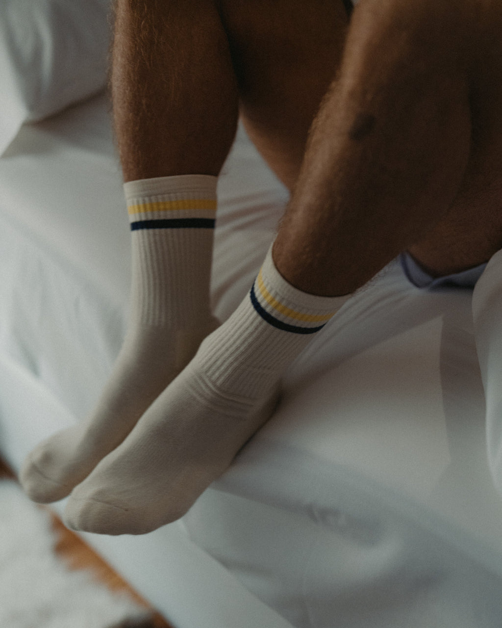Chaussettes de sport - Vintage - doubles rayures jaune/bleu