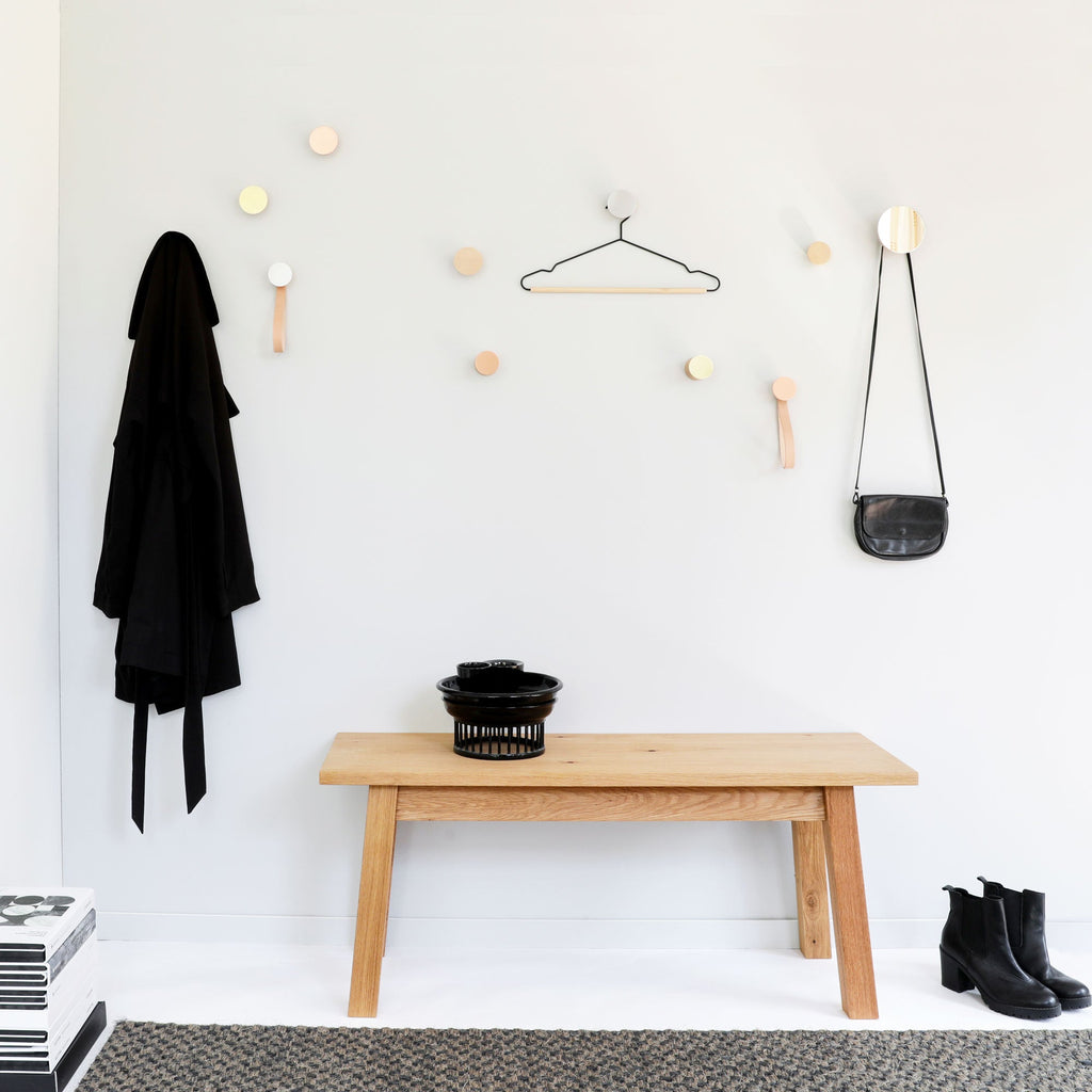Porte-manteau mural avec miroir en bois de hêtre rond