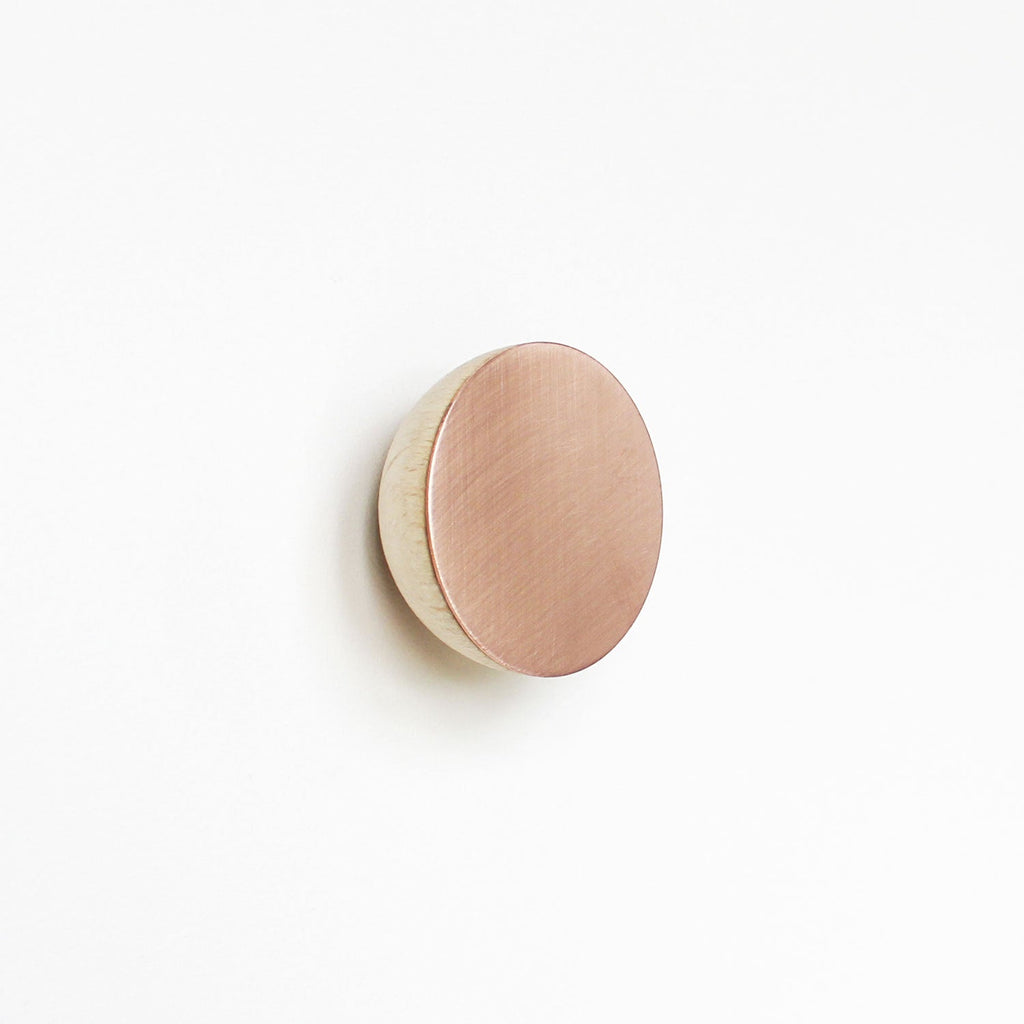 Round Beech Wood & Copper Wall Mounted Coat Hook / Knob