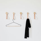 Round Beech Wood Wall Mounted Coat Hook / Hanger with Leather Strap