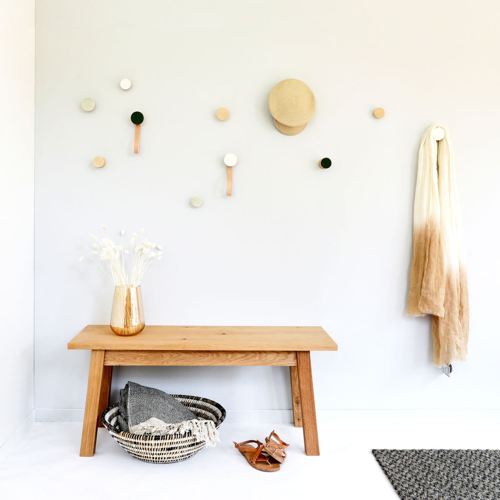 Round Beech Wood & Ceramic Wall Mounted Coat Hook / Knob - Dark Green