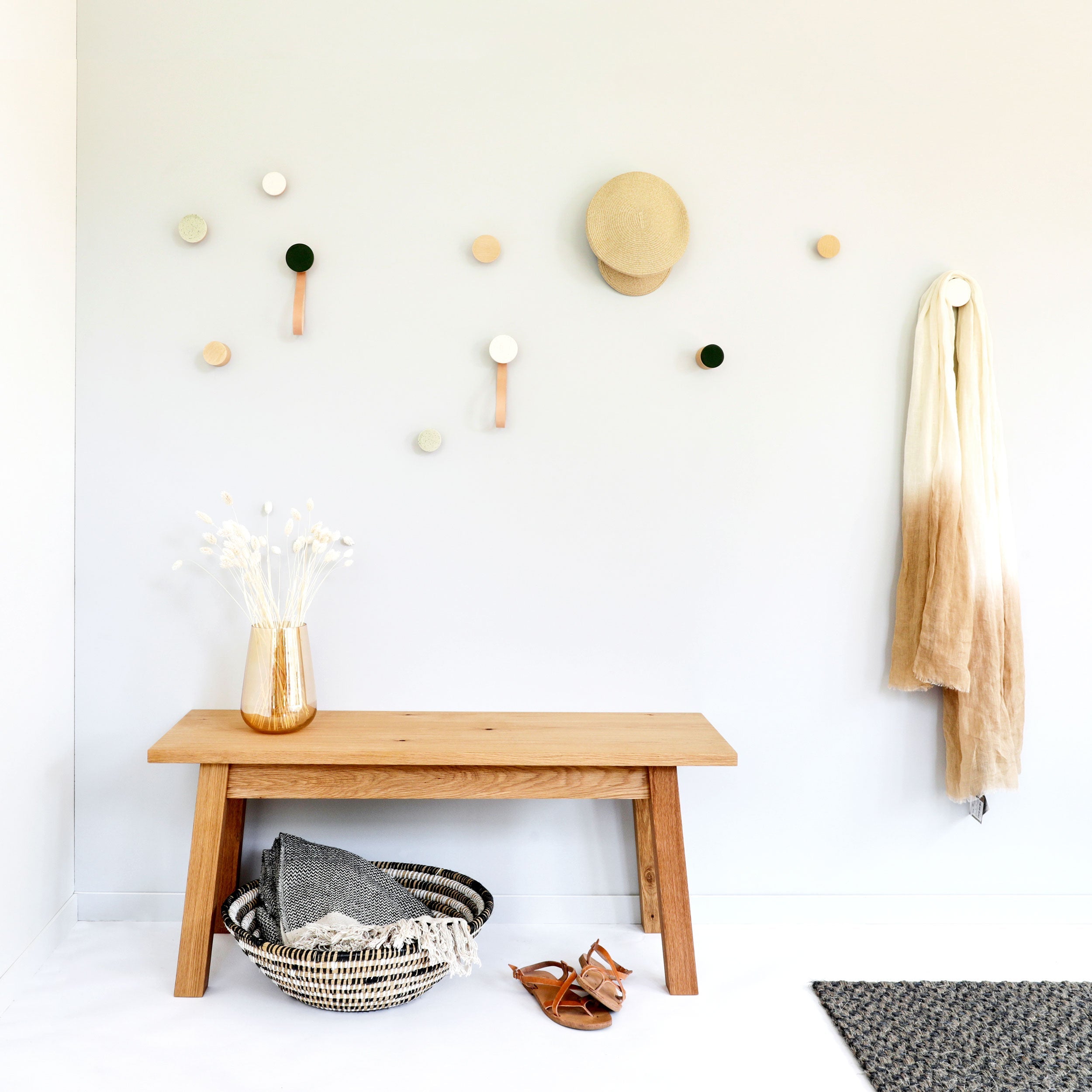 Round Beech Wood & Ceramic Wall Mounted Coat Hook / Knob - Speckled White