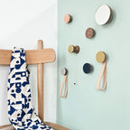 Round Walnut Wood & Ceramic Wall Mounted Coat Hook / Knob - Dark Blue