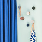 Round Walnut Wood & Ceramic Wall Mounted Coat Hook / Knob - Dark Blue