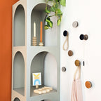 Geometric Walnut Wood & Ceramic Wall Mounted Coat Hook / Knob - Dark Blue