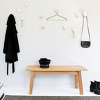 Round Beech Wood & Brass Wall Mounted Coat Hook / Hanger with Leather Strap