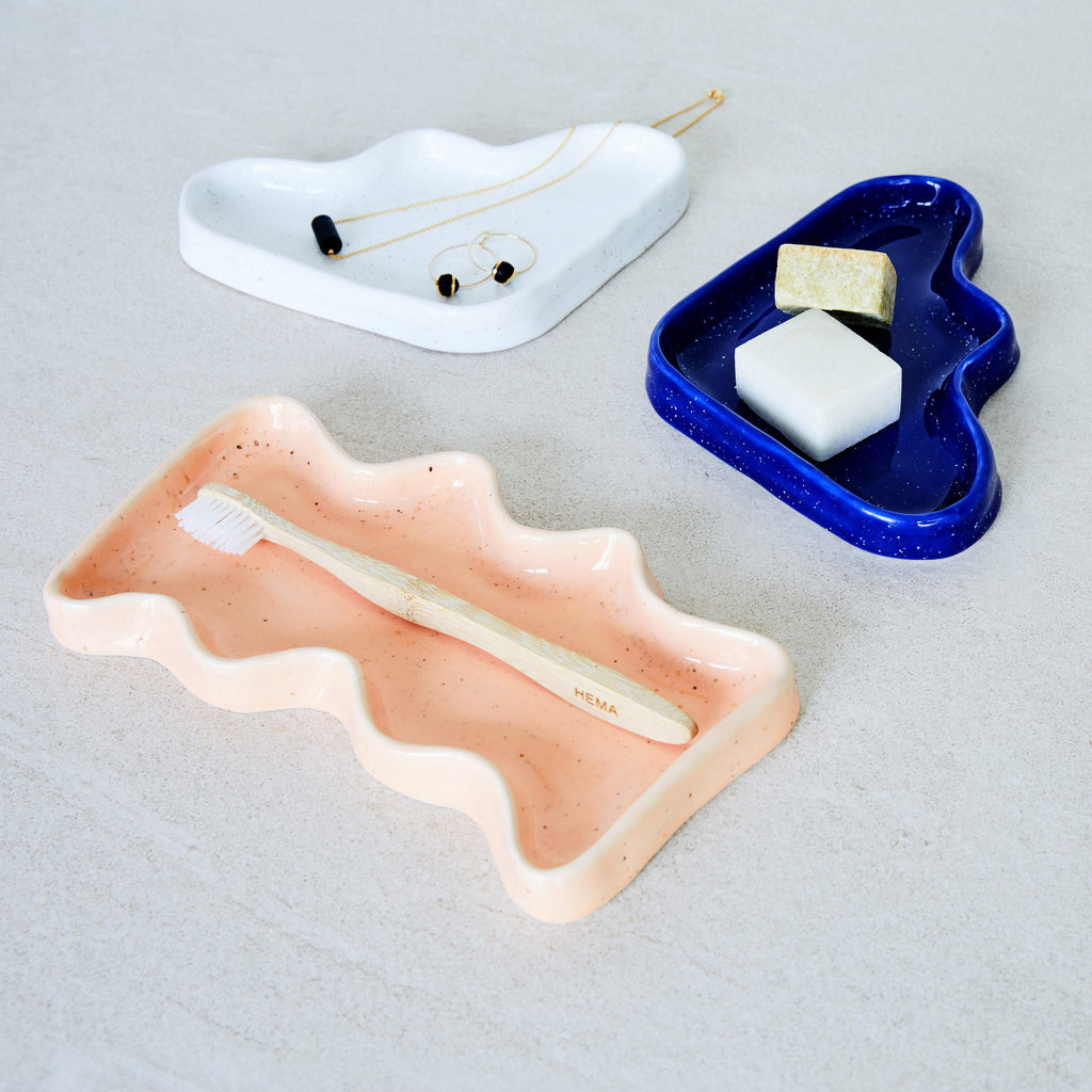 Ceramic Wave Trays - Speckled Blue - Triangle