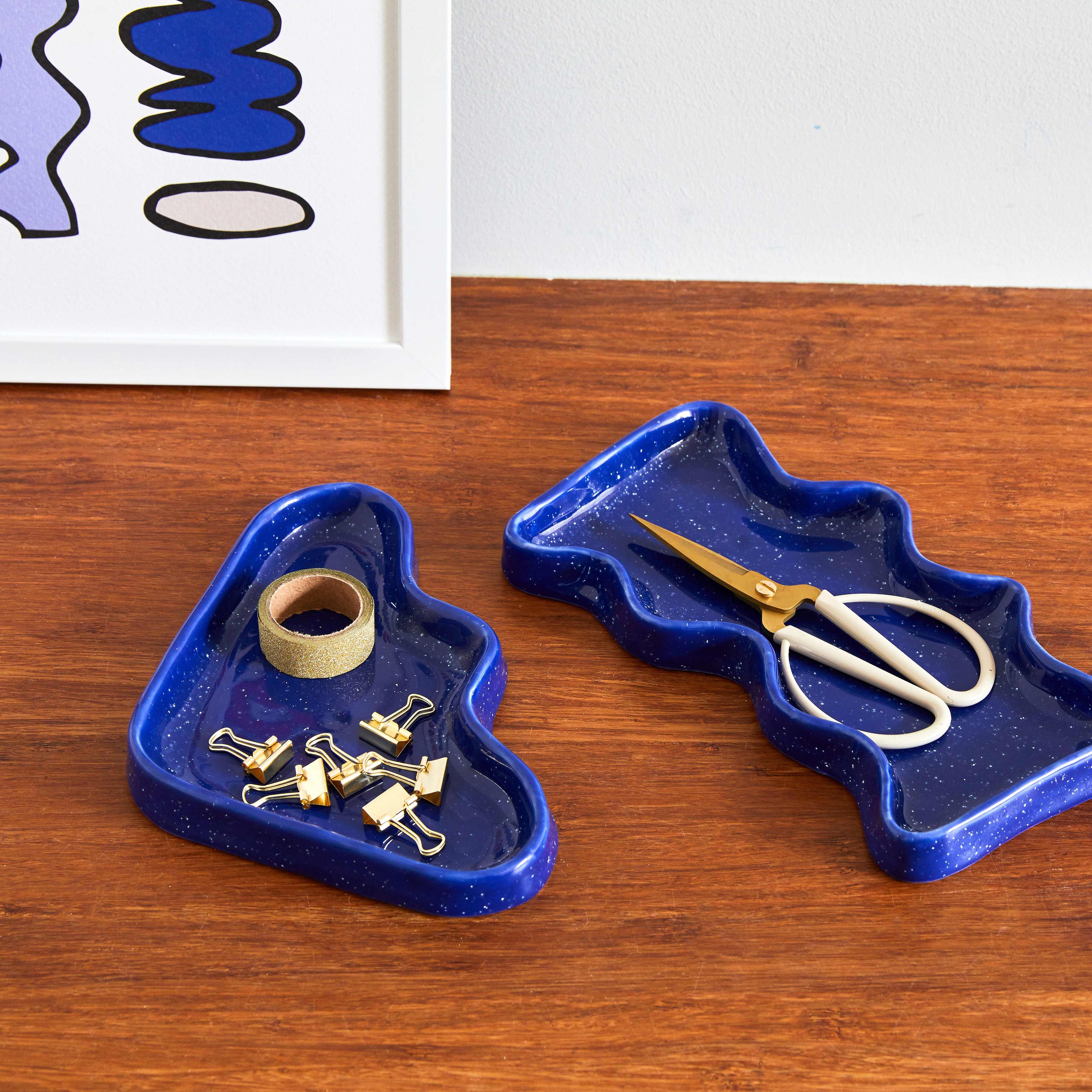 Ceramic Wave Trays - Speckled Blue - Rectangle
