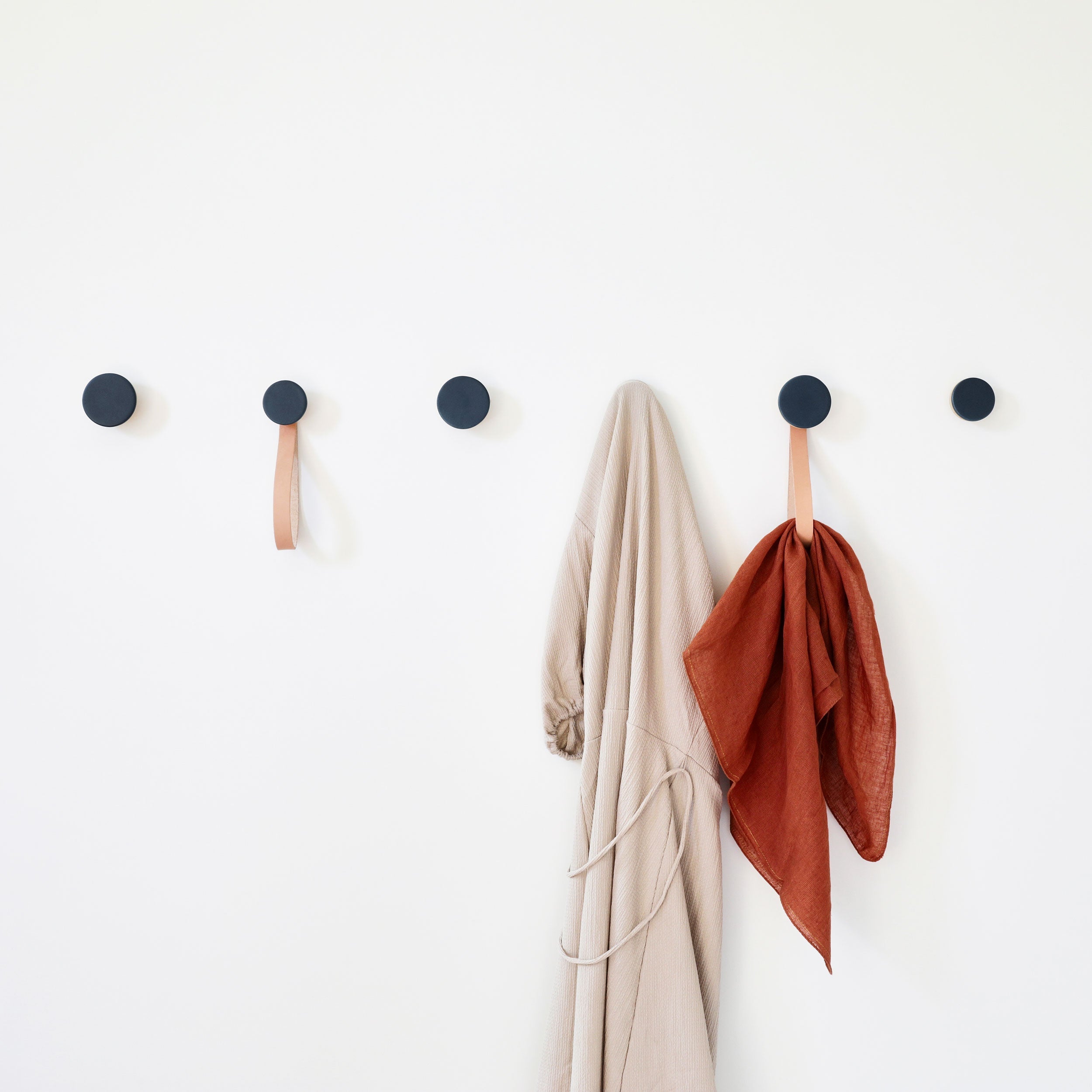 Round Beech Wood & Ceramic Wall Mounted Coat Hook / Knob - Dark Blue