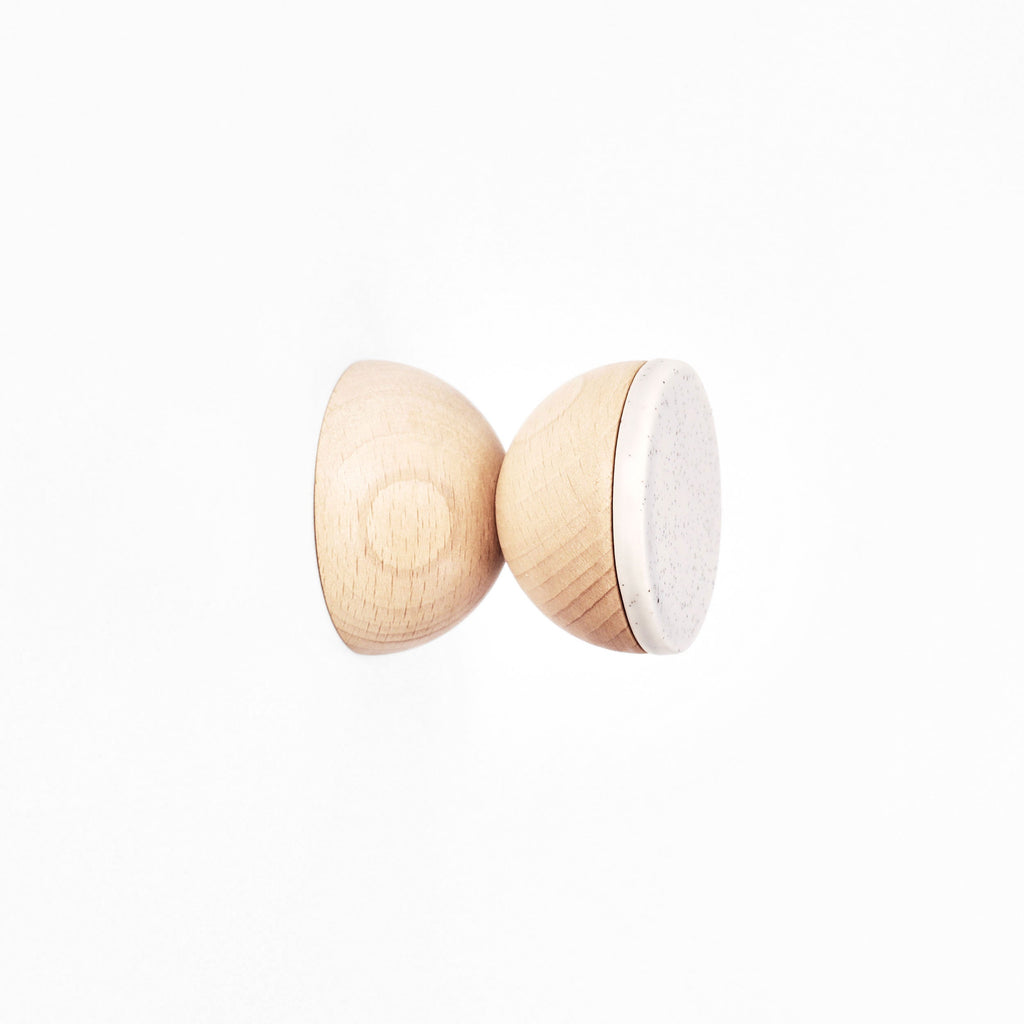 Geometric Beech Wood & Ceramic Wall Mounted Coat Hook / Knob - Grey Sand