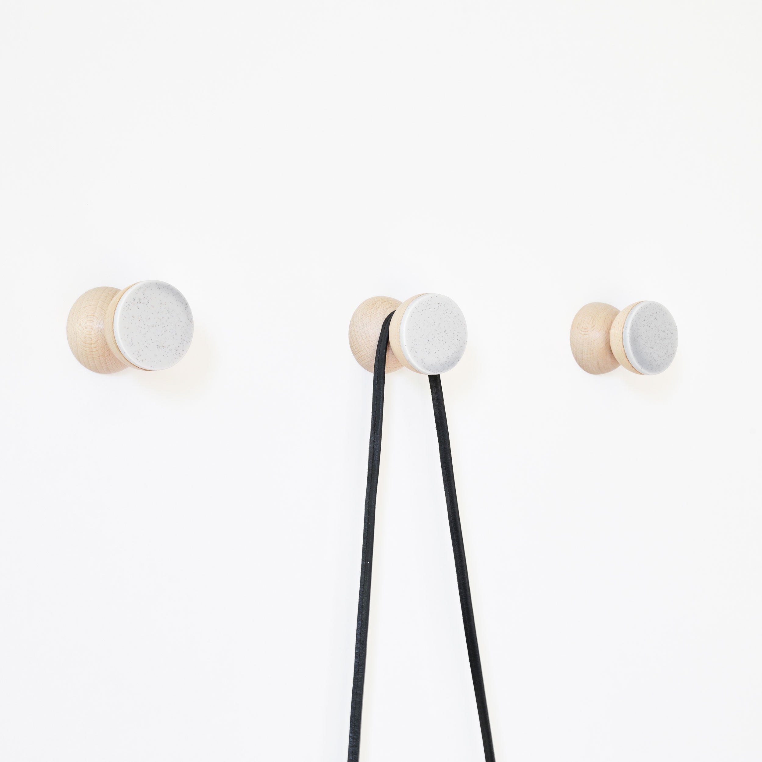 Geometric Beech Wood & Ceramic Wall Mounted Coat Hook / Knob - Grey Sand