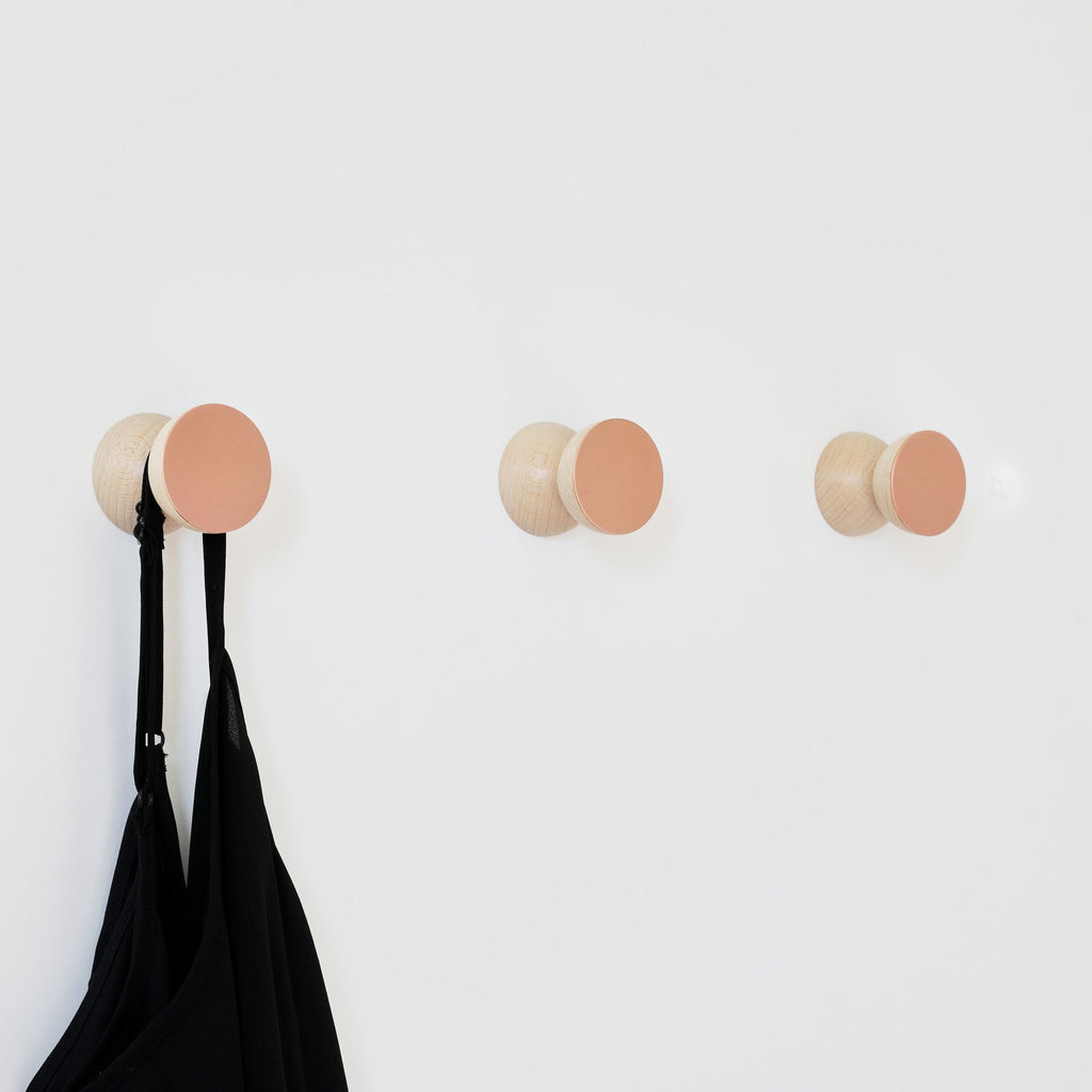 Geometric Beech Wood & Copper Wall Mounted Coat Hook / Knob