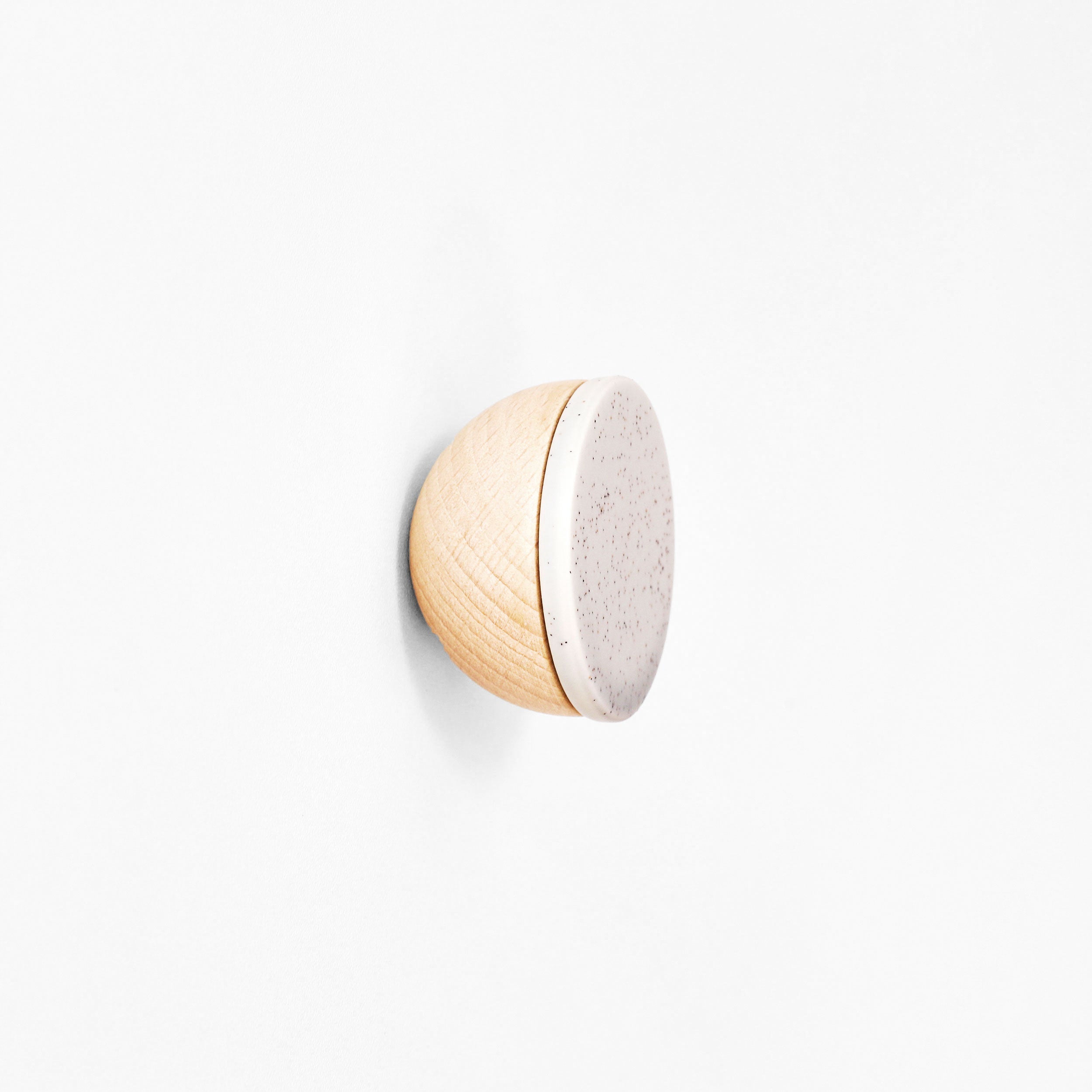 Round Beech Wood & Ceramic Wall Mounted Coat Hook / Knob - Speckled Grey