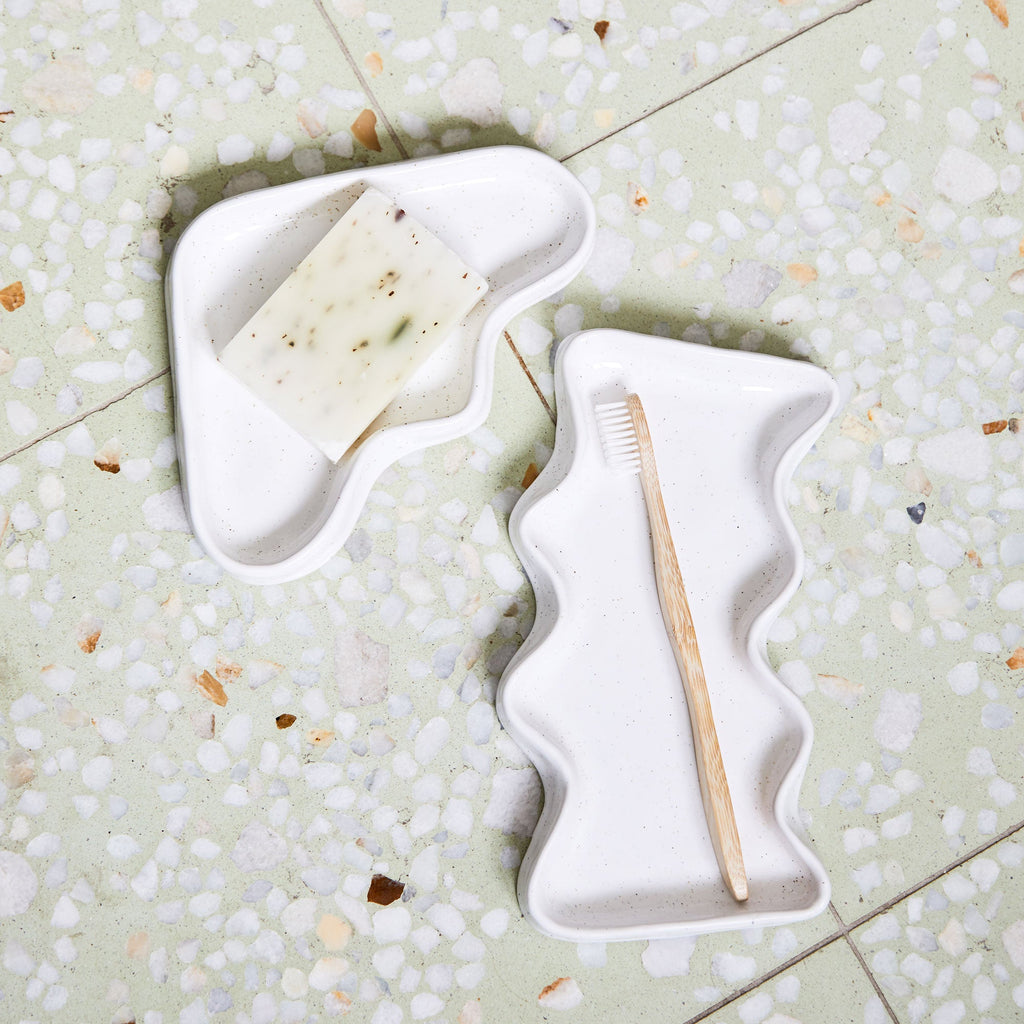 Ceramic Wave Trays - Speckled White - Rectangle