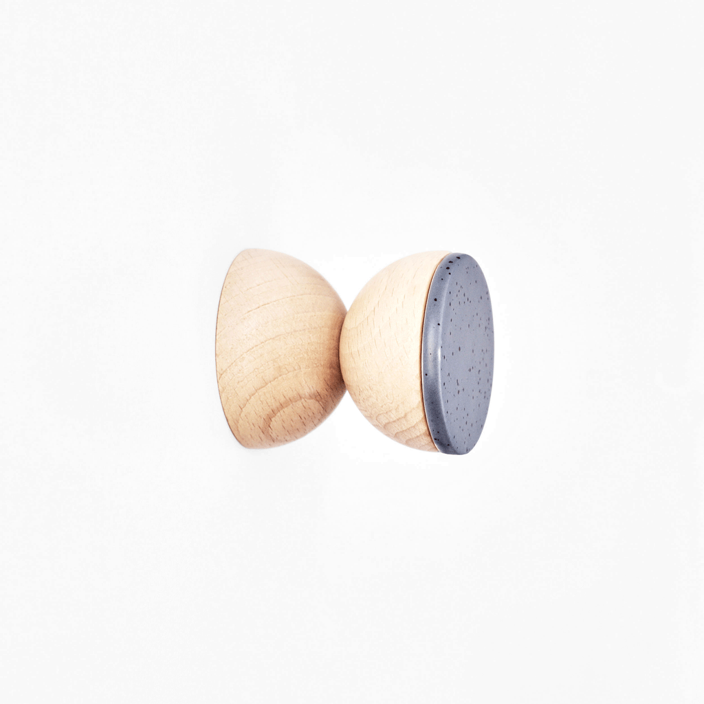 Geometric Beech Wood & Ceramic Wall Mounted Coat Hook / Knob - Blue Black Specks