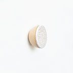 Round Beech Wood & Ceramic Wall Mounted Coat Hook / Knob - Speckled White