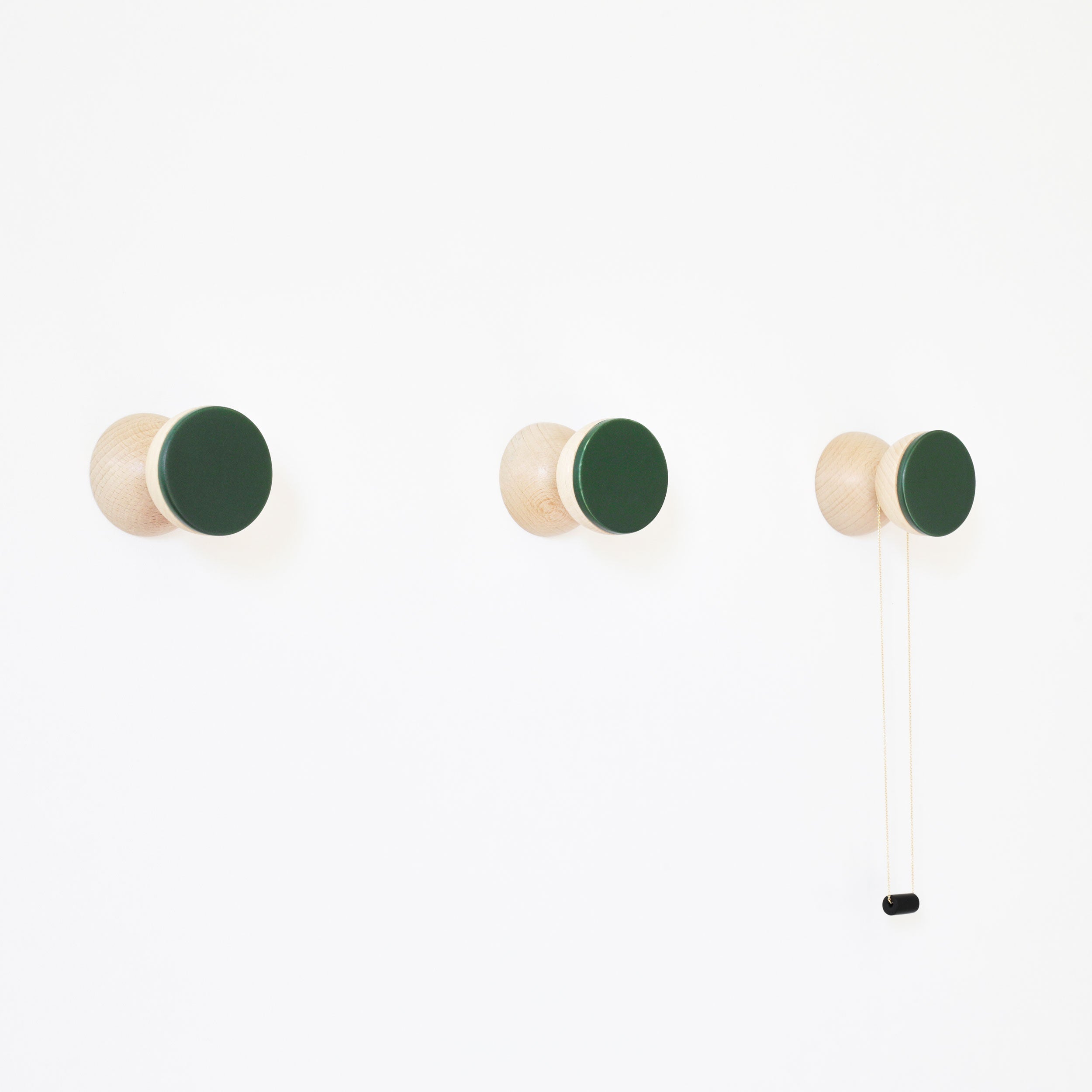 Geometric Beech Wood & Ceramic Wall Mounted Coat Hook / Knob - Dark Green