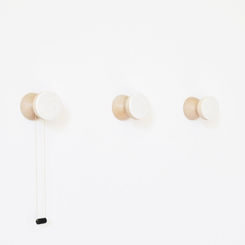 Geometric Beech Wood & Ceramic Wall Mounted Coat Hook / Knob - White Sand