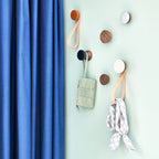 Round Walnut Wood & Ceramic Wall Mounted Coat Hook / Hanger with Leather Strap - Dark Terracotta Orange