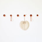 Round Beech Wood & Ceramic Wall Mounted Coat Hook / Hanger with Leather Strap - Dark Terracotta Orange