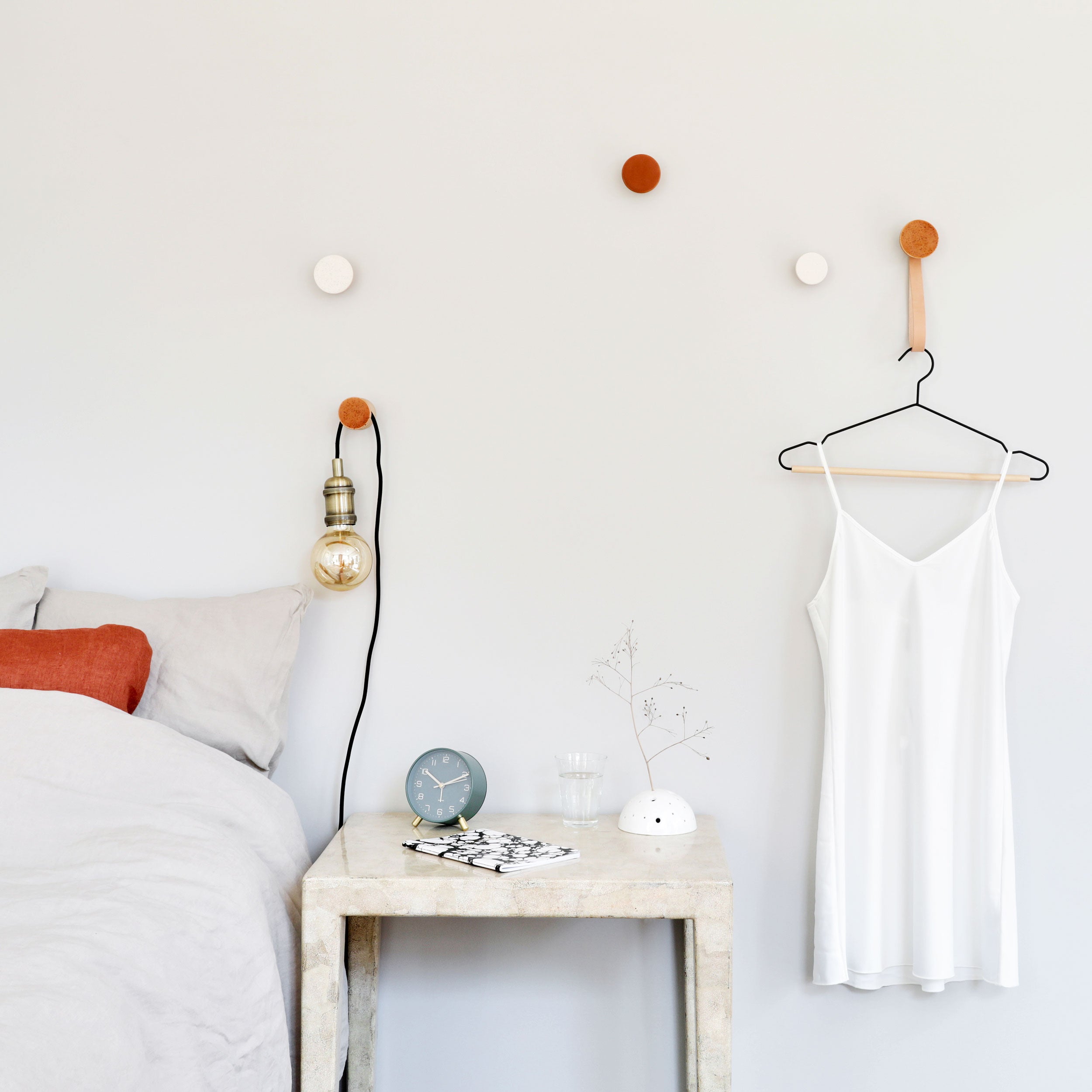 Round Beech Wood & Ceramic Wall Mounted Coat Hook / Knob - Speckled White