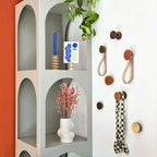 Round Walnut Wood & Ceramic Wall Mounted Coat Hook / Knob - Dark Terracotta Orange