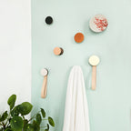 Round Walnut Wood Wall Mounted Mirror Coat Hook