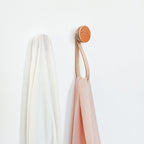 Round Walnut Wood & Ceramic Wall Mounted Coat Hook / Hanger with Leather Strap - Terracotta Orange Specks