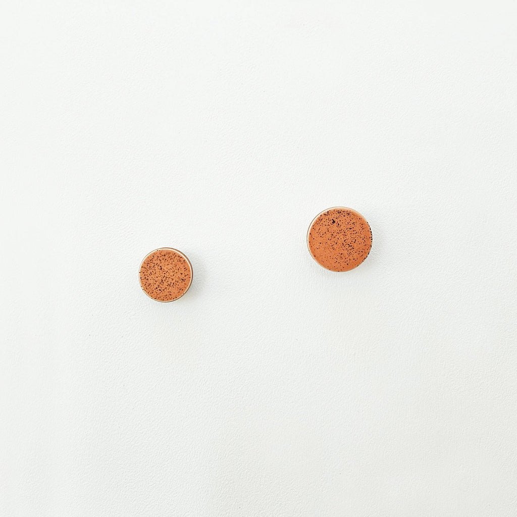 Round Walnut Wood & Ceramic Wall Mounted Coat Hook / Knob - Terracotta Orange Specks