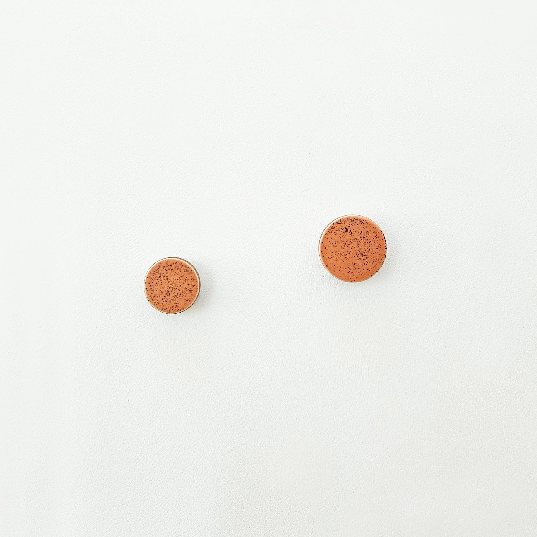 Round Walnut Wood & Ceramic Wall Mounted Coat Hook / Knob - Terracotta Orange Specks