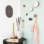 Round Walnut Wood & Ceramic Wall Mounted Coat Hook / Knob - Speckled White