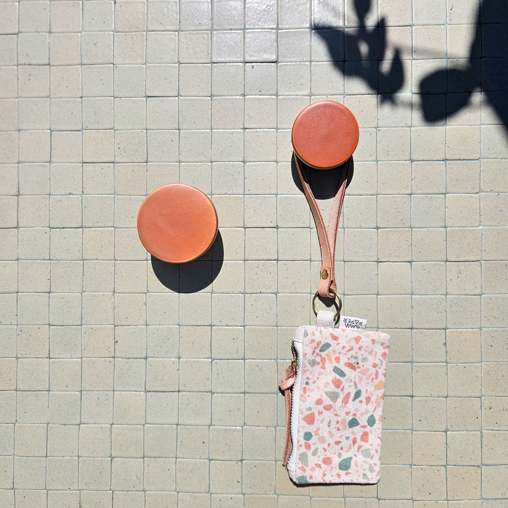 Round Beech Wood & Ceramic Wall Mounted Coat Hook / Knob - Dark Terracotta Orange